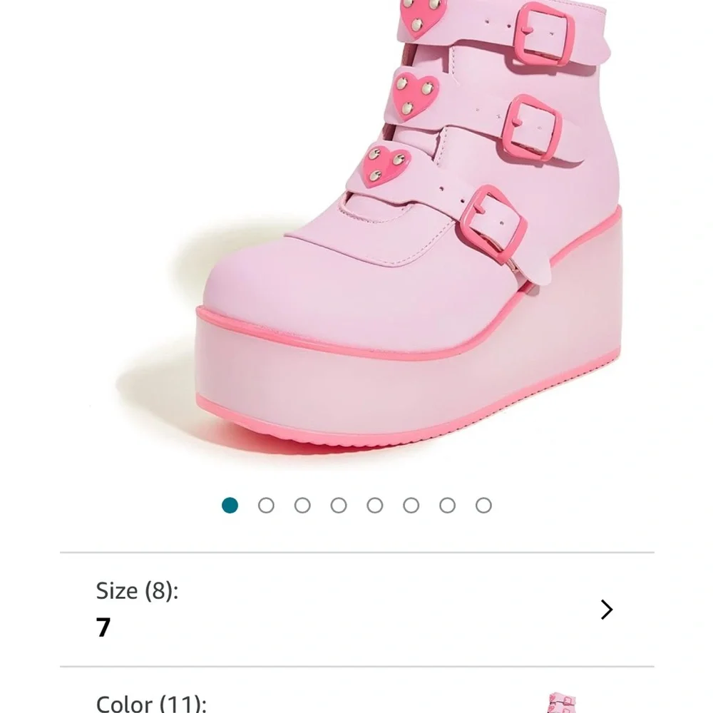 Pink Platform Wedge Ankle Boots with Heart Buckles